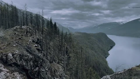 Dramatic View Slocan Lake Cliffside Forest Kootenay Mountains Stock Footage 336806845