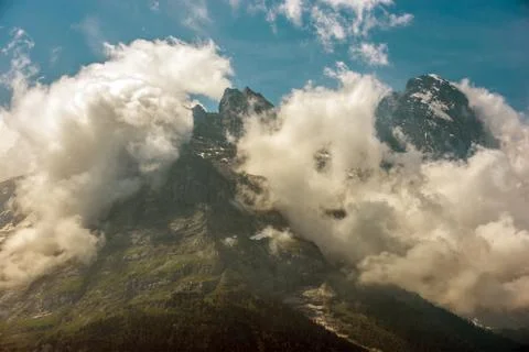 Dramatic View Of Snow And Clouds On Jungfrau Peak Stock Photos
