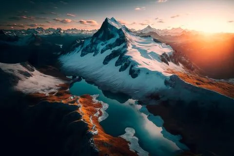 Dramatic  view of snow covered mountains Stock Illustration