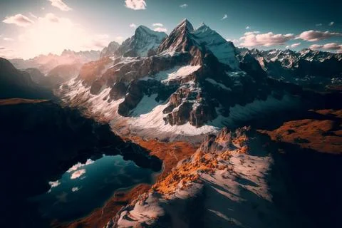 Dramatic  view of snow covered mountains Stock Illustration