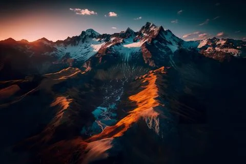 Dramatic  view of snow covered mountains Stock-Illustration