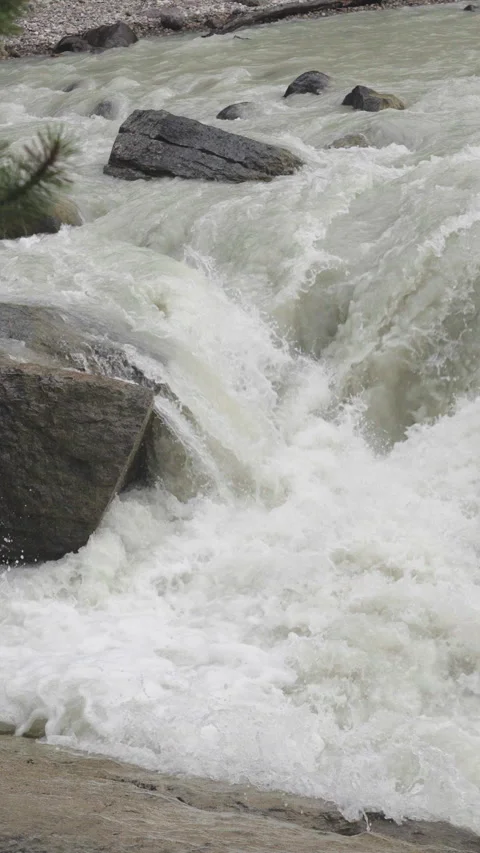 Dramatic view of Sunwapta Falls' rushing currents in a pristine wilderness 스톡 동영상 300531535