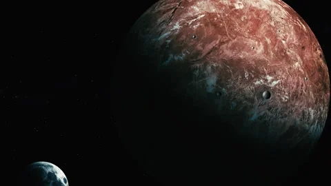 Dramatic view of two planets in deep space, with a large red rocky world an.. Stock Footage 340389162