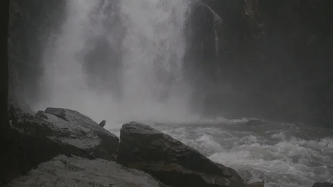 Dramatic view on winter watefall Stock Footage 106399950