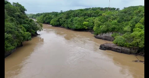 Dramatic Views of Raudal del Guayabero River Surrounded by Lush Greenery Stock-Footage 336564004