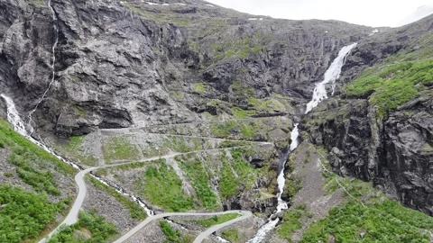 Dramatic Views of Trollstigen Mountain Pass Stock Footage 341154972
