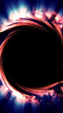 Dramatic visual of a fiery black hole surrounded by swirling plasma and cos.. Stock-Illustration