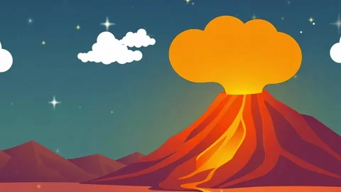 Dramatic Volcanic Eruption: Molten Lava Flows from Towering Mountains Under a S Stock Footage 317967159