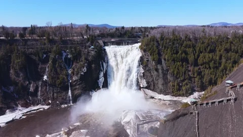 Dramatic waterfall in canyon with forest aerial view Stock Footage 333216295