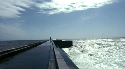 Dramatic wave heating the lighthouse shore Stock Footage 65033799