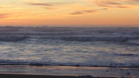 Dramatic Waves on Beach at Sunset Stock Footage 82987444