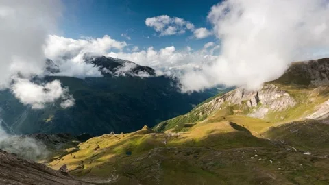 Dramatic Weather with  Clouds over  Alpine Peaks in Austria Stock Footage 130277052