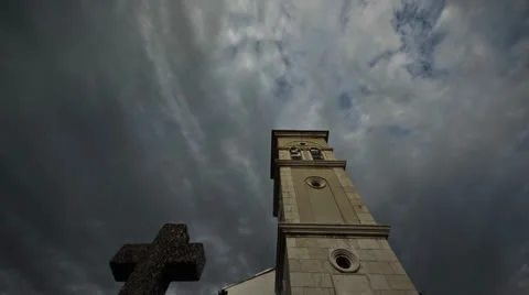 Dramatic weather hovering the old orthodox graveyard near the church Stock Footage 22483413