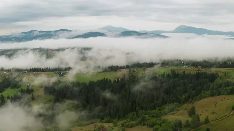Dramatic weather in the mountains after rain. Fog in the mountains, aerial view 動画素材 134001155