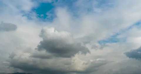 Dramatic white clouds rolling across a bright blue sky during a sunny afternoon Stock Footage 342004814