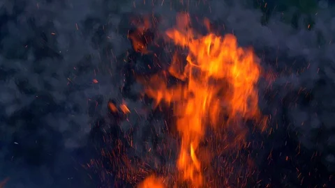 Dramatic wildfire at night Stock Footage 90085400