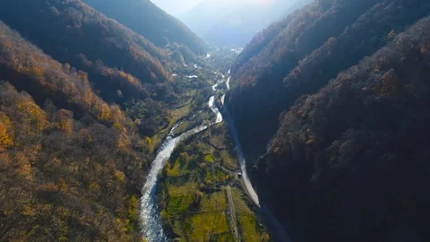 Dramatic Winding Creek During Autumn Stock Footage 97950936