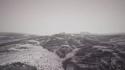 Dramatic winter dark desert steppe on a highland mountain plateau Stock Footage 238699336