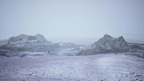Dramatic winter dark desert steppe on a highland mountain plateau Stock Illustration