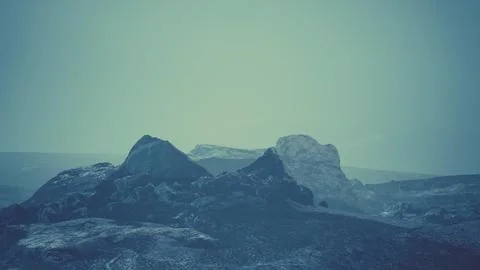 Dramatic winter dark desert steppe on a highland mountain plateau Illustrazione stock