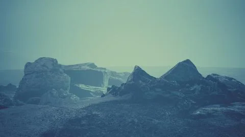 Dramatic winter dark desert steppe on a highland mountain plateau Stock Illustration