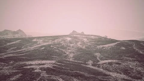 Dramatic winter dark desert steppe on a highland mountain plateau Stock-Illustration