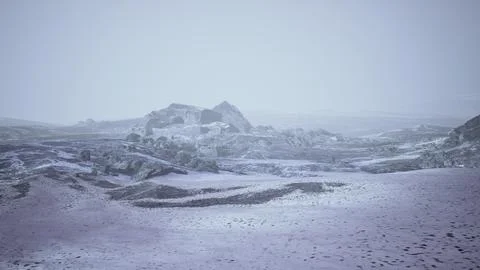 Dramatic winter dark desert steppe on a highland mountain plateau Stock Illustration