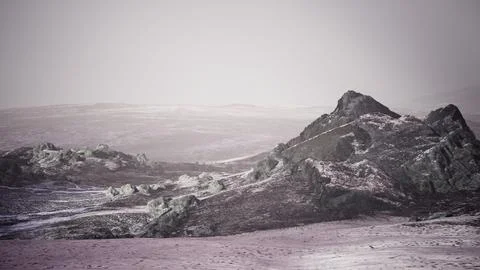 Dramatic winter dark desert steppe on a highland mountain plateau Stock Illustration