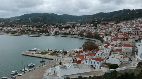 Dramatic winter scenery over Chora town in Skopelos island, Greece 動画素材 162283610