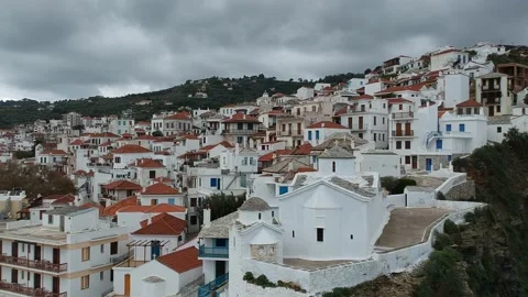 Dramatic winter scenery over Chora town in Skopelos island, Greece 動画素材 162286817