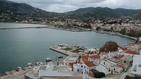 Dramatic winter scenery over Chora town in Skopelos island, Greece 動画素材 162288163
