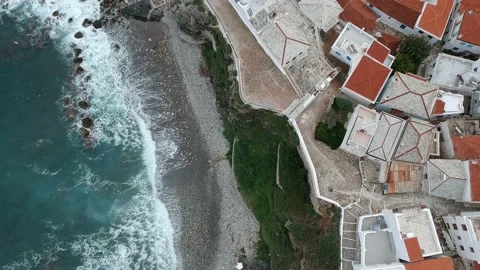 Dramatic winter scenery over Chora town in Skopelos island, Greece Vídeo Stock 162348708