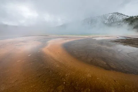 Dramatic Winter Spring Landscape with Geothermal Colors and Misty Air Stock Photos