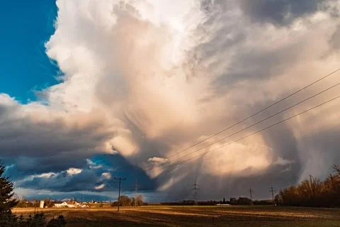 Dramatic winter storm clouds near Tabertshausen, Bavaria, Germany  MG 2594 Stock Photos