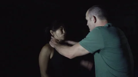 Dramatic Woman Self Defense Training, Krav Maga Stock Footage