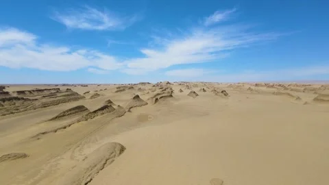 Dramatic Yardang Desert Landforms Captured From the Air at Golden Hour Stock Footage 341910827