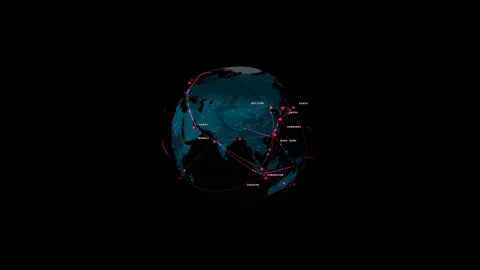 Dramatic zoom descending into a cyber warfare globe background, 4K Stock Footage 339091331