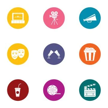 Dramatically icons set, flat style Illustrazione stock