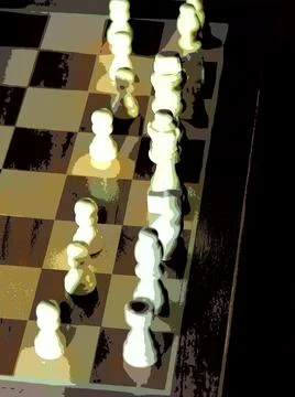 Dramatically lit chess pieces on a board Stock Photos