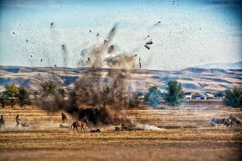 Dramatization of the war. Stock Photos