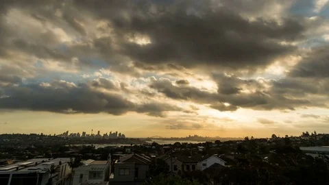 Dramtic sunset cloudscape timelapse in generic modern cityscape Stock Footage 78721684