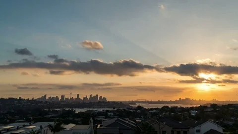 Dramtic sunset cloudscape timelapse in generic modern cityscape Stock Footage 78743267