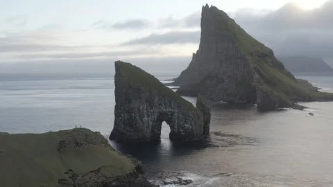 Drangarnir Sea Stack in the Faroe islands in Denmark. Stock Footage 130117095