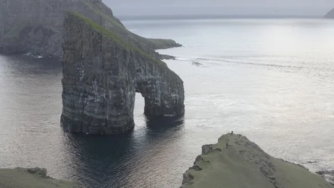 Drangarnir Sea Stack in the Faroe islands in Denmark. Stock Footage 130117137