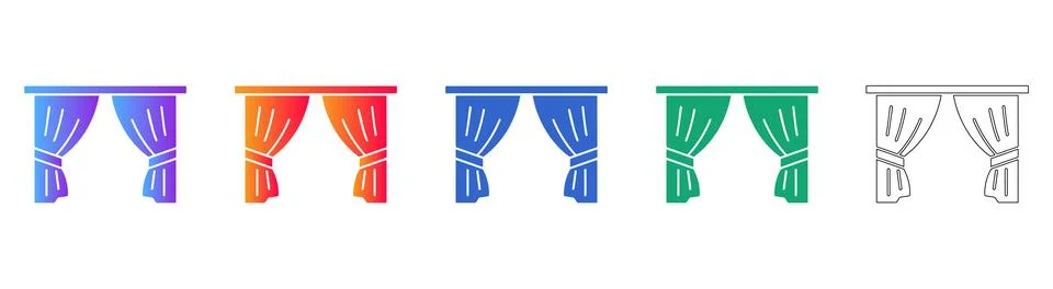 Draped Window Curtains Icon Collection Stock Illustration