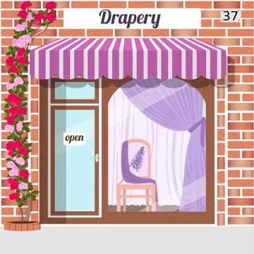 	Drapery store. Facade of red brick.  Stock Illustration
