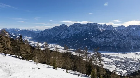 Drau valley and Lienz Dolomites zoom in time lapse Stock Footage 107319358