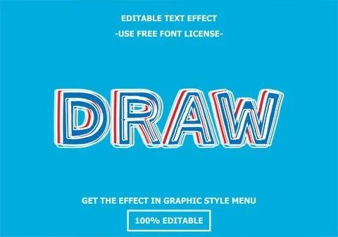 Draw 3D editable text effect template. Style premium free font license vector Illustrazione stock