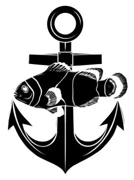 A draw Anchor and fish vector illustarion 스톡 일러스트