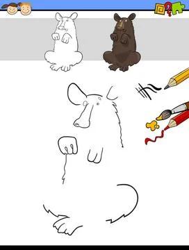 Draw and color task with bear Cartoon Illustration of Drawing and Coloring... Stock Photos